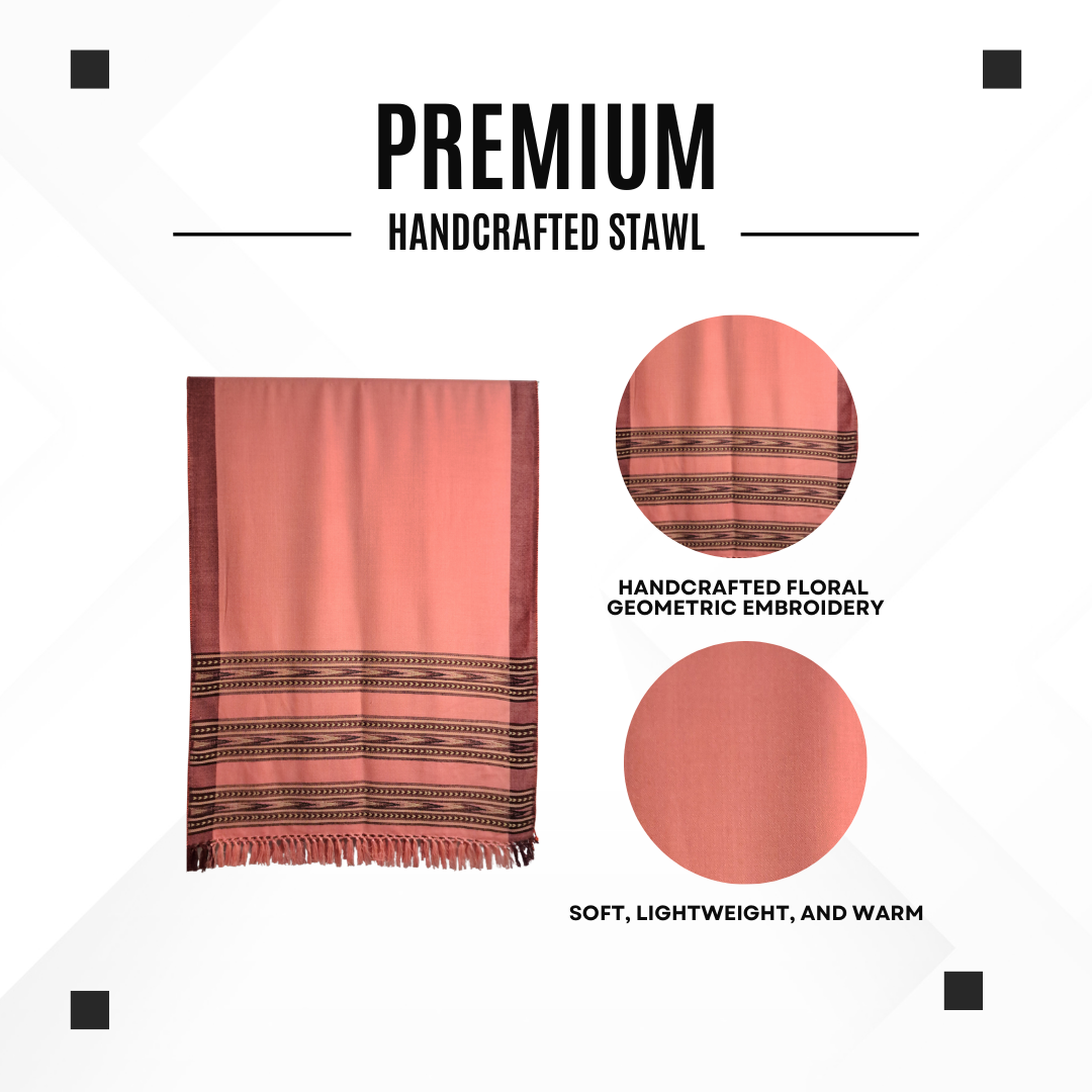 Premium Kullu Stole - 100% With Red Kullu Border