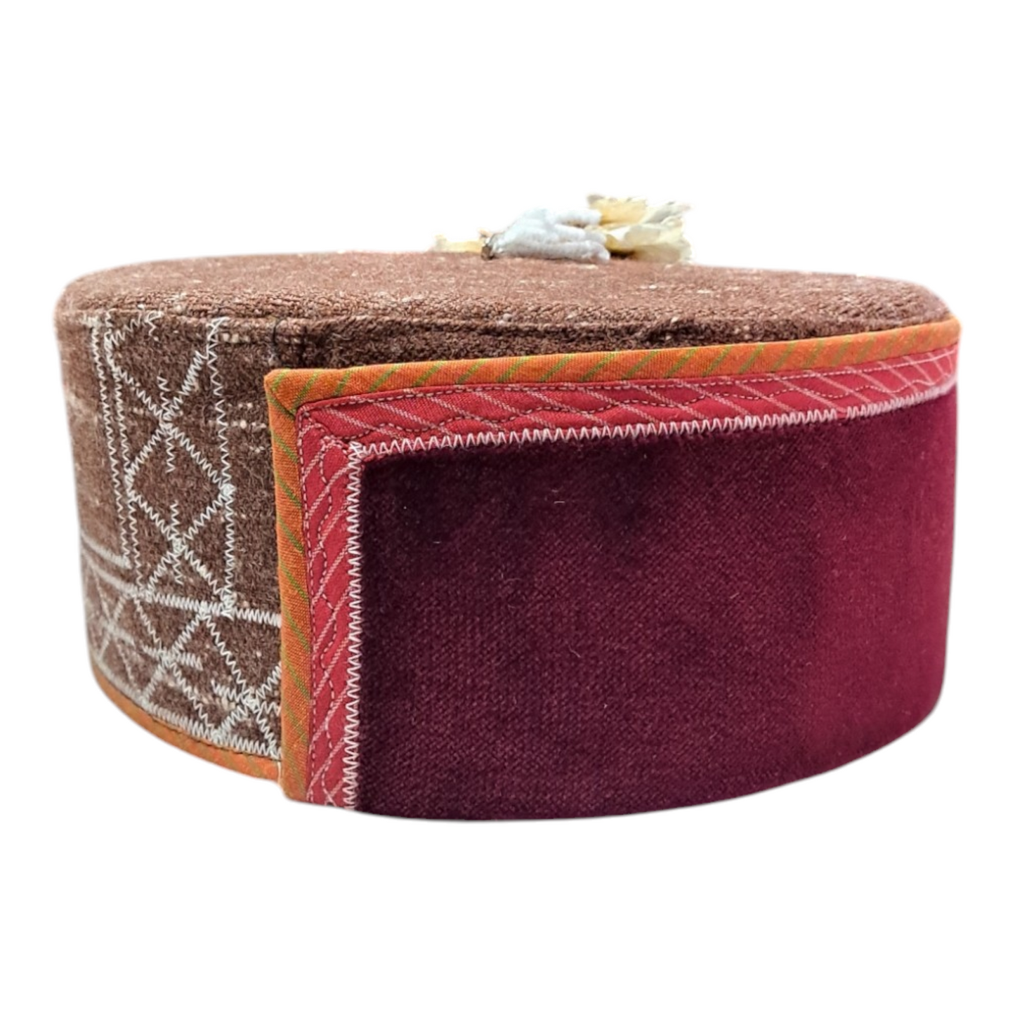 Himachali Traditional Kinnauri Cap with Maroon Patti And Flower Combo(Kinnauri) Unisex Cap