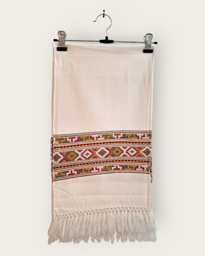 Kullu III Patti white Woolen Muffler – Handcrafted with Traditional Himachali Designs for Ultimate Warmth, Comfort, and Style by Himalyan Threads