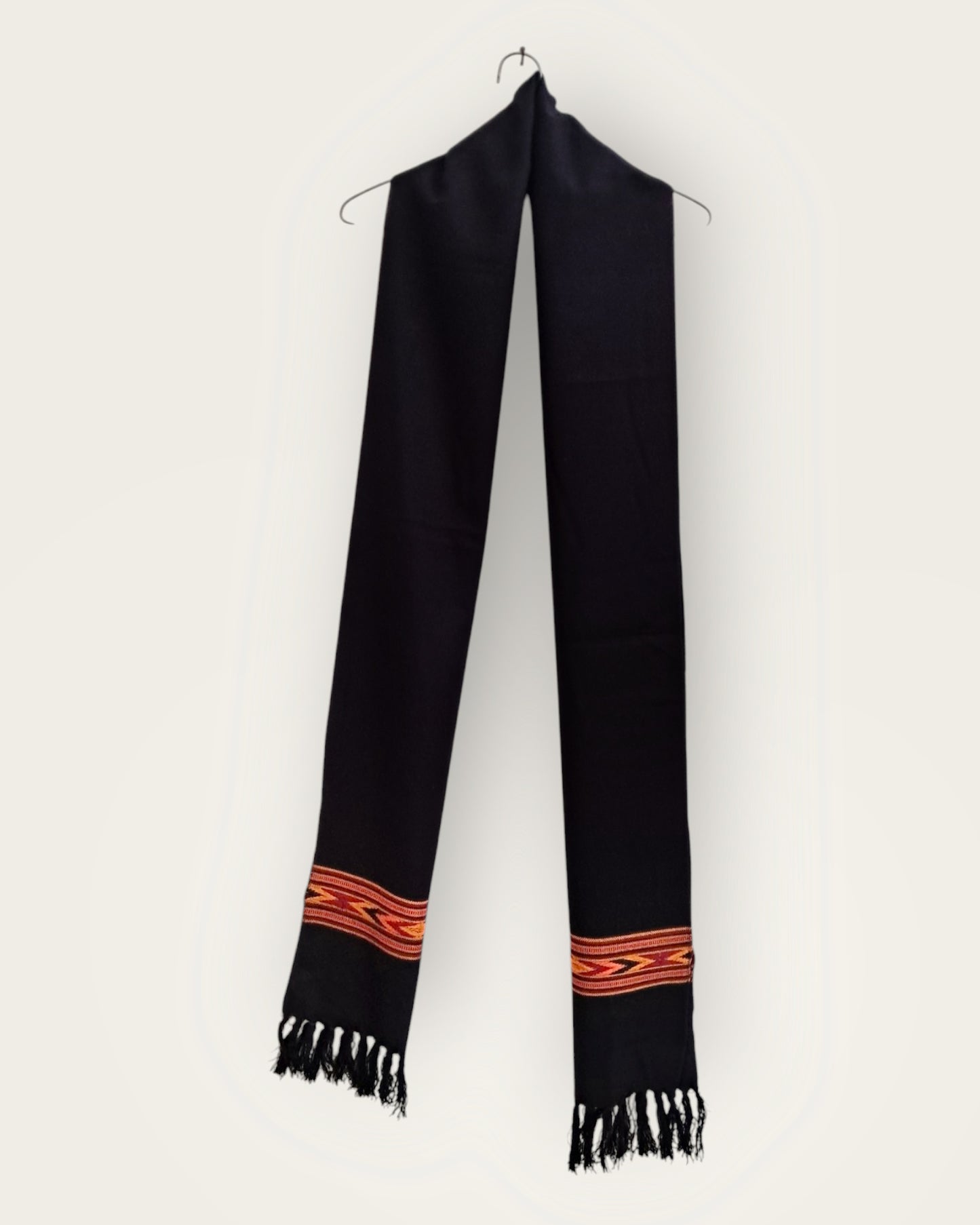 Kullu Patti Black Wool Muffler – Luxuriously Handcrafted with Authentic Traditional Himachali Designs, Offering Ultimate Warmth, Comfort, and Timeless Elegance for the Modern Wardrobe by Himalyan Threads