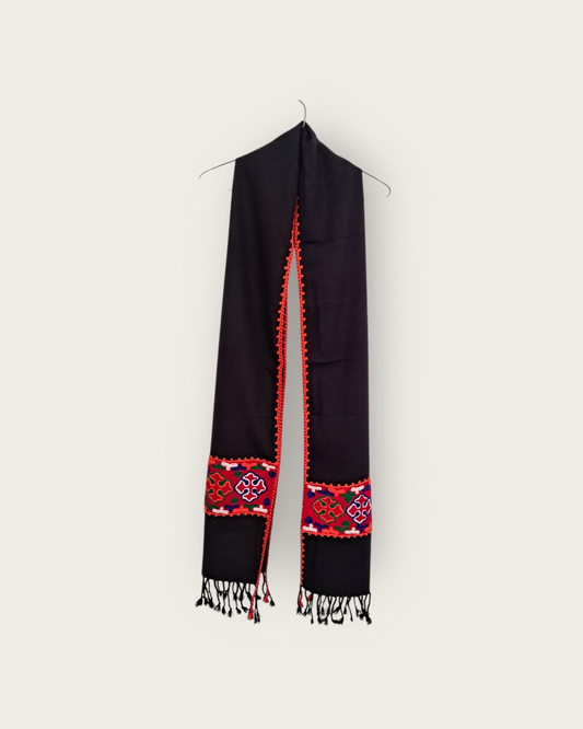 Himalyan Threads Unisex Black Kinnauri Embroidery Muffler – Handwoven Wool Scarves with Traditional Designs