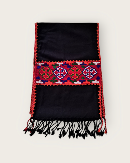 Himalyan Threads Unisex Black Kinnauri Embroidery Muffler – Handwoven Wool Scarves with Traditional Designs