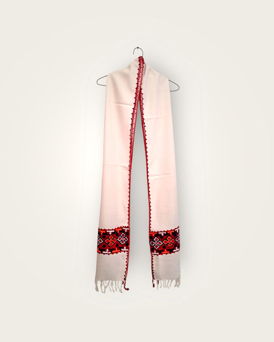 Himalyan Threads Unisex White Kinnauri Embroidery Muffler – Handwoven Wool Scarves with Traditional Designs